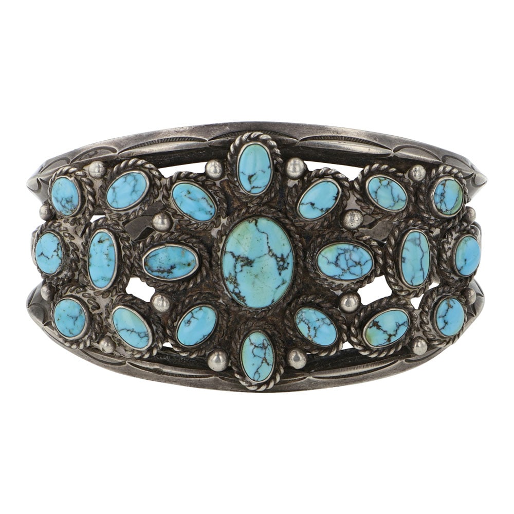 Vintage Navajo Spiderweb Turquoise Cluster Bracelet (1 of 3)