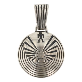Navajo Man in the Maze Plain Silver Pendant