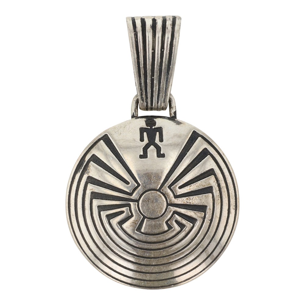 Navajo Man in the Maze Plain Silver Pendant: Sterling Silver | | Navajo Man in the Maze Plain Silver Pendant | Navajo Native American Southwest Indian Jewelry | Good (no breaks or damages) | Approximate Weight: 10 Grams | Pendant: 1.25" x 2" |