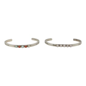 Navajo Synthetic Opal coral and shell Bracelets Lot of Two