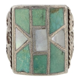 Vintage Zuni Turquoise & Mother of Pearl Inlay Ring