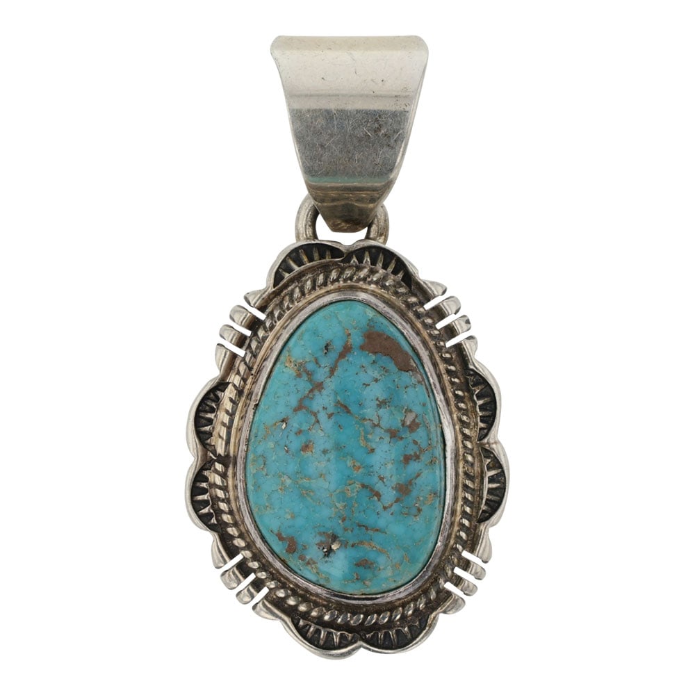 Terry Williams Navajo Blue Ridge Turquoise Pendant: Sterling Silver | Genuine Blue Ridge Turquoise | Terry Williams Navajo Blue Ridge Turquoise Pendant | Navajo Native American Southwest Indian Jewelry | Good (no breaks or damages) | Approximate Weight