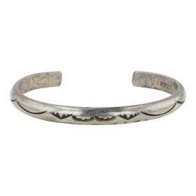 Vintage Navajo Plain Silver Stamp Half Round Cuff Bracelet