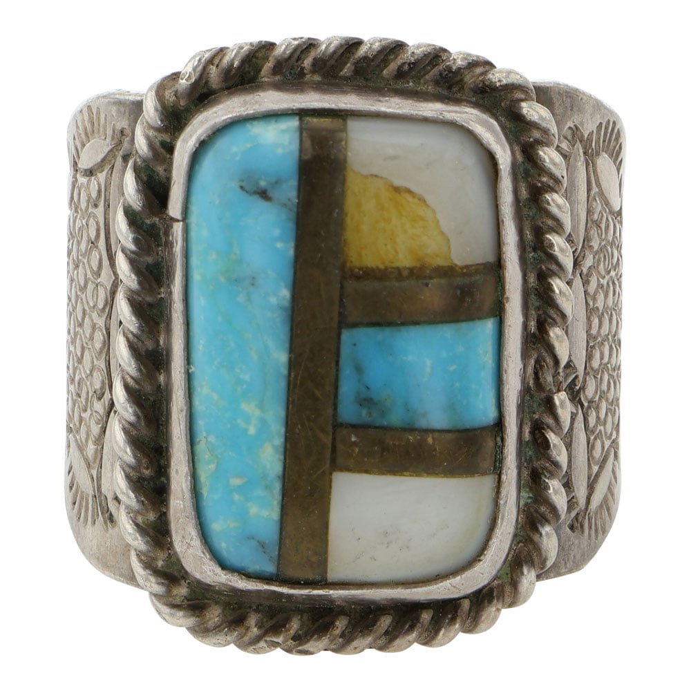 Vintage Navajo Turquoise & Shell Inlay Ring (1 of 3)