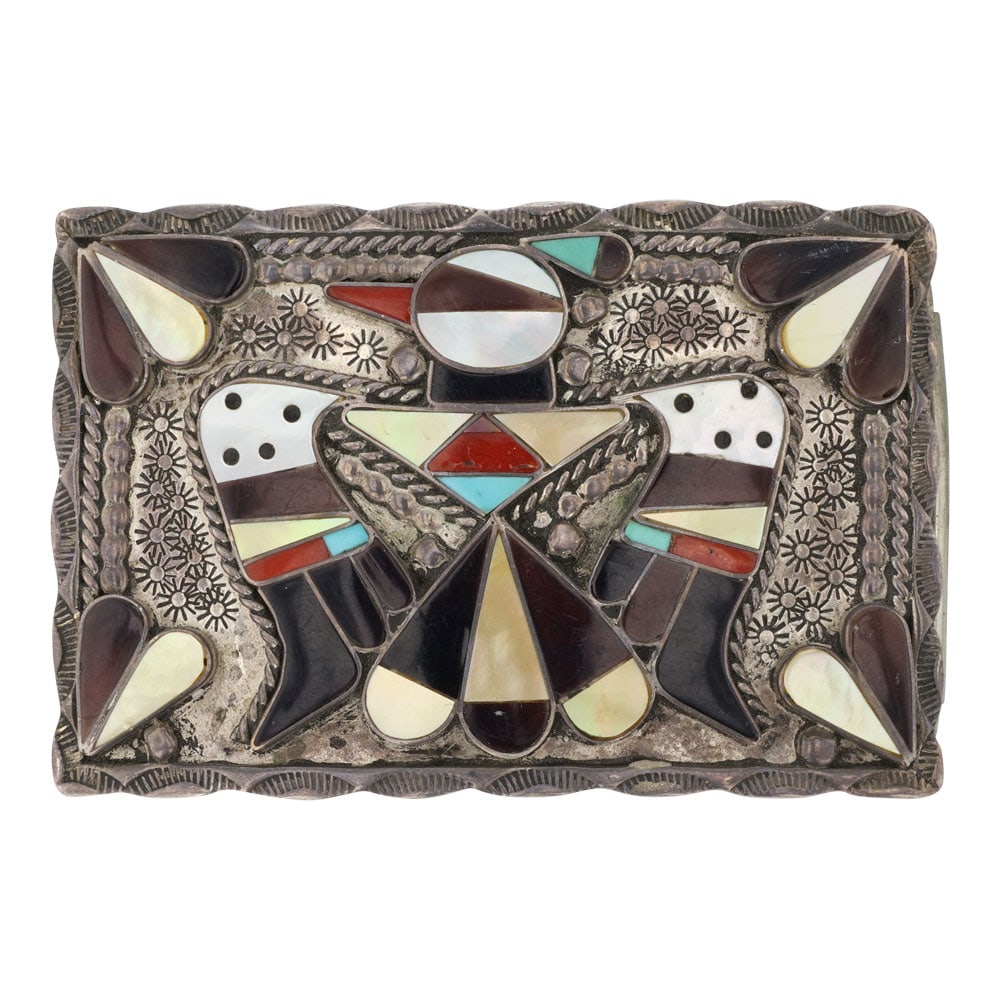 Bobby & Corraine Shack Zuni Turquoise Coral Mother of Pearl & Shell Inlay Belt Buckle (1 of 2)