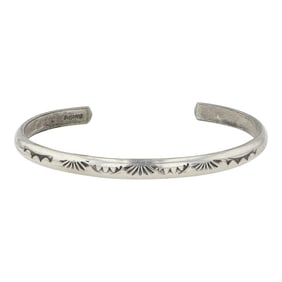 Navajo Plain Silver Stamp Cuff Bracelet