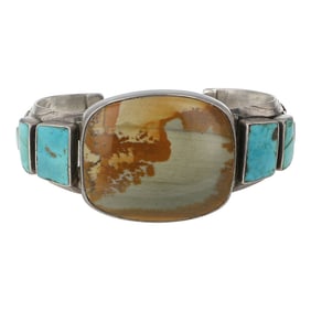 Vintage Navajo Turquoise & Imperial Jasper Cuff Bracelet