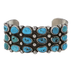 Vintage Navajo Blue Gem Turquoise Cuff Bracelet