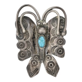 Vintage Navajo Kingman Turquoise Butterfly Pin