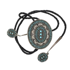 Vintage Zuni Sleeping Beauty Turquoise Needlepoint Bolo Tie