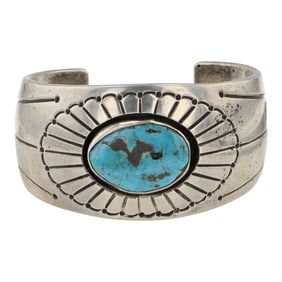 Vintage Navajo Nevada Turquoise Shadowbox Cuff Bracelet