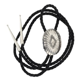 Vintage Navajo Plain Silver Bolo Tie