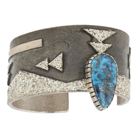 Mark Roanhorse Award Winning Contemporary Navajo Artist Morenci Turquoise Cuff Bracelet