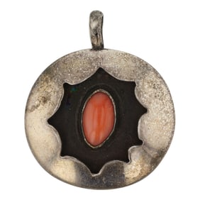 Vintage Navajo Mediterranean Coral Shadowbox Pendant