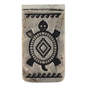 Vintage Navajo Plain Silver Sterling Silver & Nickle Turtle Money Clip