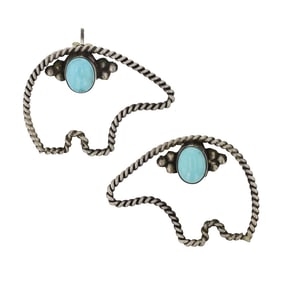 Navajo Compitos Turquoise Bear Earrings