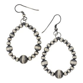 Navajo Oxidized Beads Mixed Sizes Hoop Earrings