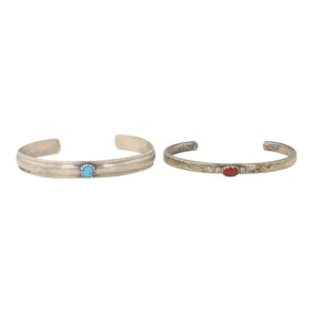 Lot of Two Baby Bracelets Navajo Coral & Synthetic Opal Baby Bracelets