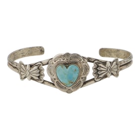 Navajo Kingman Turquoise Heart Cuff Bracelet