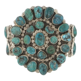 Navajo Compitos Turquoise Large Cluster Cuff bracelet