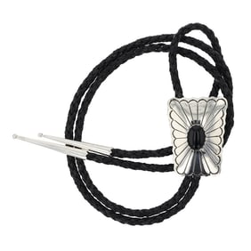 Navajo Black Onyx Stamp-Work Bolo Tie