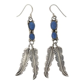 Lydia Begay Navajo lapis Feather Earrings