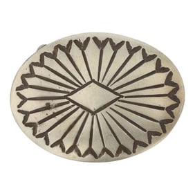 Vintage Navajo Plain Silver Stamp-Work Belt Buckle