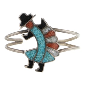 Vintage Navajo Turquoise & Coral Chip Inlay Bracelet