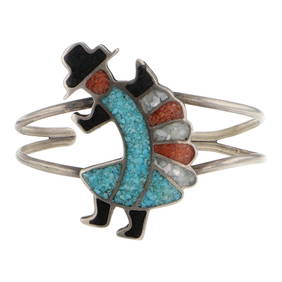 Vintage Navajo Turquoise & Coral Chip Inlay Bracelet (1 of 3)