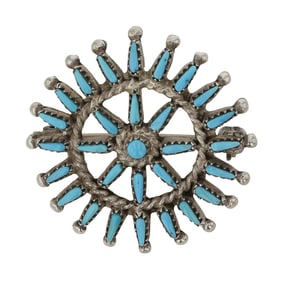 Zuni Sleeping Beauty Turquoise Needlepoint Pin / Pendant