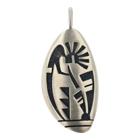 Riley Polequaptewa Hopi Plain Silver Kokopelli Pendant