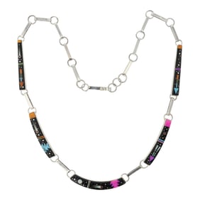 Mathew Jack Navajo Turquoise Coral Acoma Jet Spiny oyster & Synthetic Opal Micro Inlay Necklace