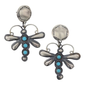 Tim Yazzie Kingman Turquoise Dragonfly Earrings