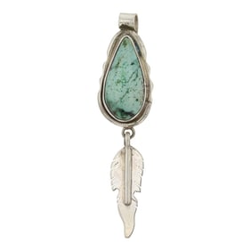 Navajo Nevada Turquoise Feather Pendant