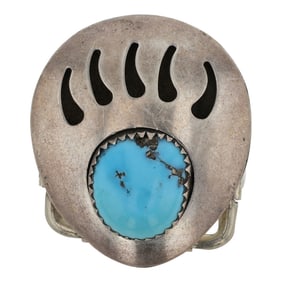 Vintage Navajo Kingman Turquoise Small Bear Paw Belt Buckle