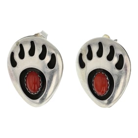 Kathleen Chavez Navajo Mediterranean Coral Bearpaw Earrings