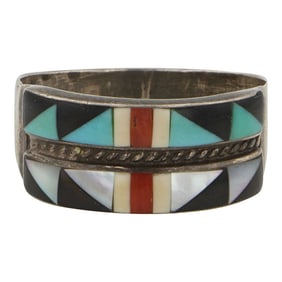 Vintage Zuni Turquoise Corla Mother of Pearl Inlay Ring