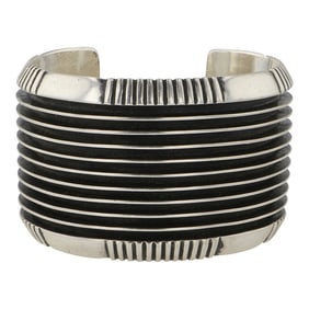 Johnny Mike Begay Vintage 1970's Award winning Artist Plain Silver large Cuff Bracelet