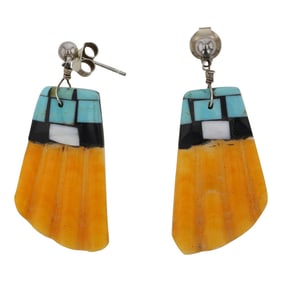 Santa Domingo Pueblo Turquoise Spiny Oyster Earrings