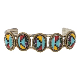 Navajo Multi Color Inlay Block Cuff Bracelet