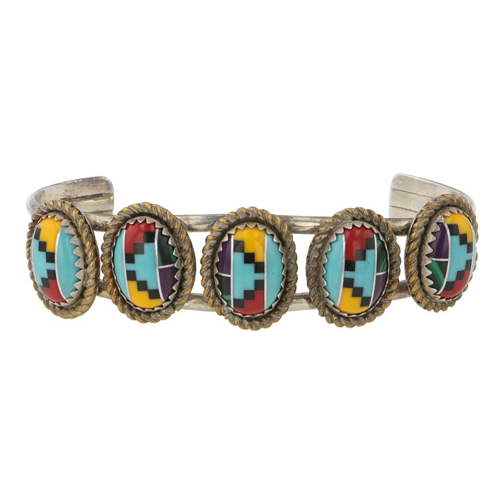 Navajo Multi Color Inlay Block Cuff Bracelet (1 of 3)