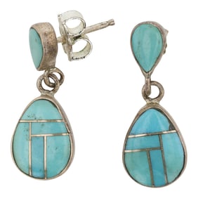 Navajo Kingman Turquoise Inlay Earrings