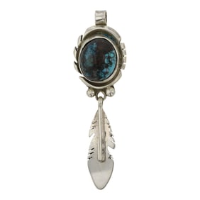 Navajo Nevada Turquoise Feather Pendant