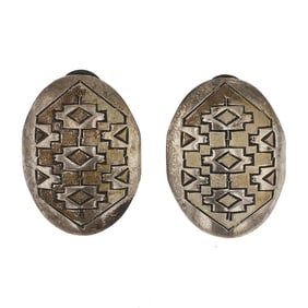 Vintage Navajo Plain Silver Rug Pattern Earrings