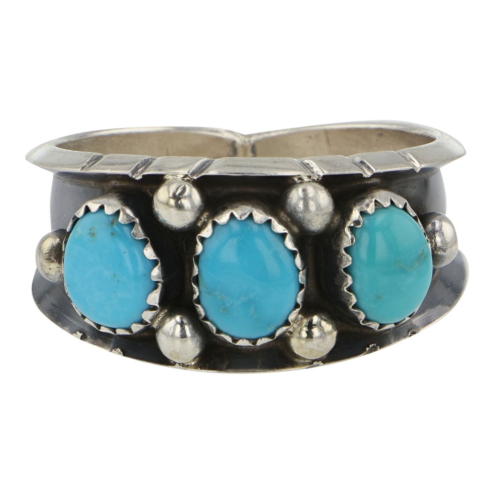 Navajo Kingman Turquoise Three Stone Ring (1 of 3)