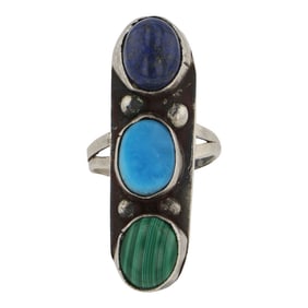 Navajo Turquoise Malachite & Lapis Ring