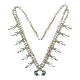 Claudine Penketewah Zuni Sleeping Beauty Turquoise Needlepoint Squash Blossom Necklace