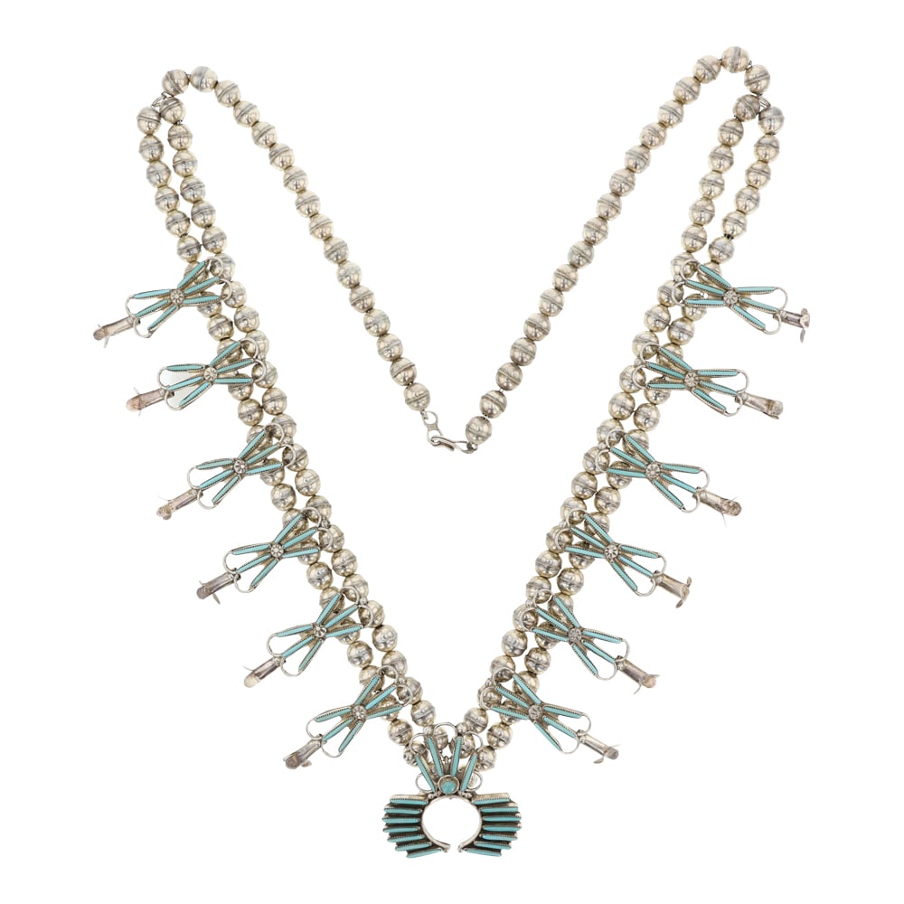 Claudine Penketewah Zuni Sleeping Beauty Turquoise Needlepoint Squash Blossom Necklace (1 of 4)