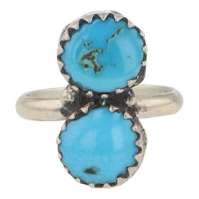 Navajo Kingman Turquoise Two Stone Ring
