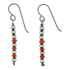 Navajo Oxidized Silver Beads & Mediterranean Coral Bead Earrings